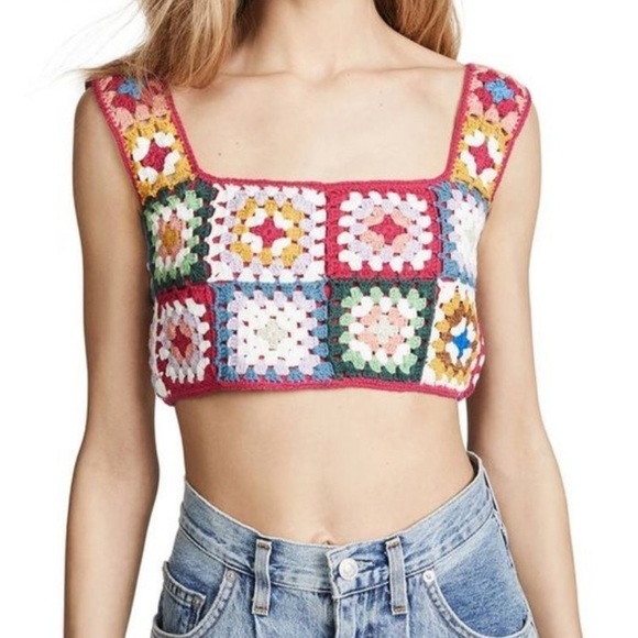 Farm RIO crochet granny square knit crop top - Picture 2 of 8